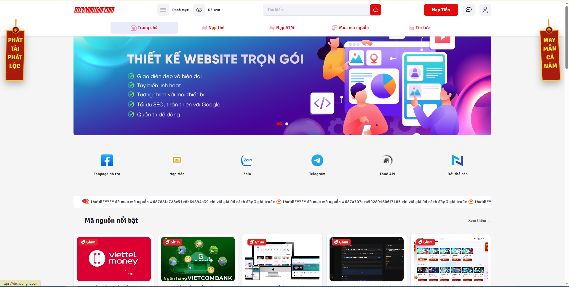 Code bán mã nguồn hosting tự động giống dichvuright.com